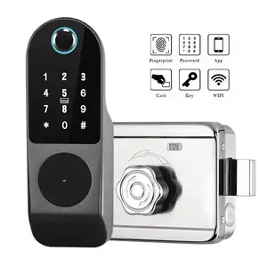 Waterproof Keyless Tuya Wifi Remote Unlock Password Digital Biometric Fingerprint Smart Exterior Rim Door Lock