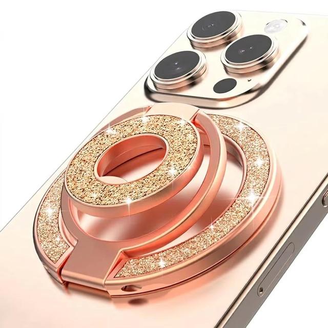 Glitter Diamond Inlay Zinc Alloy Double Fold Magnetic Suction Finger Ring Stand N52 Magnet Luxury Smartphone Grip