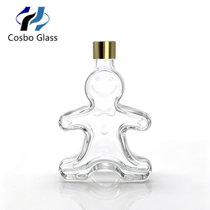 Bouteille en verre transparente personnalisable de 250 ml en forme de bonhomme en <span class=keywords><strong>pain</strong></span> <span class=keywords><strong>d</strong></span>'épices avec bouchon à vis pour boissons, vin et jus - Product Image 1