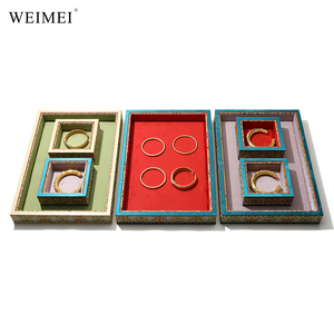 WEIMEI Wholesale Custom Logo Luxury Ethnic Style Brocade Nesting Stackable Square <b>Bangle</b> <b>Bracelet</b> Jewelry Display Organizer Tray - Product Image 6