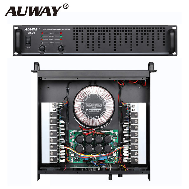AuWay A600 2-Channel 2x600W Professional Class H Power Amplifier with Metal Shell for Stage Use Efficient Cooling Pro Audio