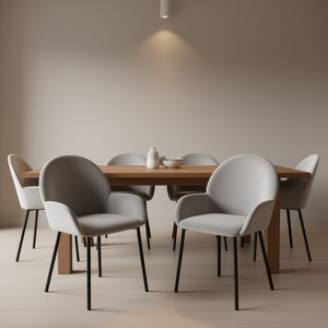 เก้าอี้รับประทานอาหารกำมะหยี่สีเทาอ่อน ขาโลหะหุ้มเบาะทันสมัย เฟอร์นิเจอร์ในบ้าน - Product Image 2