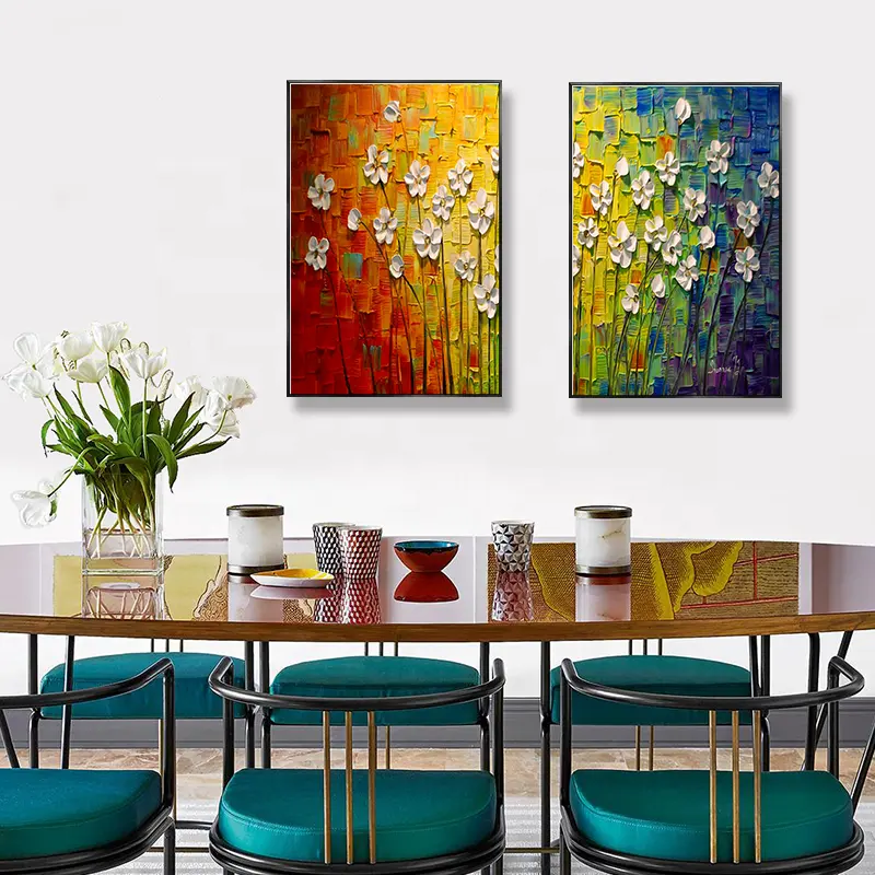 Pintura al óleo sobre lienzo personalizada con textura 3D, imágenes de flores, decoración moderna para el hogar, Arte abstracto, pinturas de arte de pared