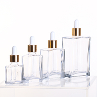 Flacons compte-gouttes en verre transparent carrés pour cosmétiques, 15 ml, 20 ml, 30 ml, 100 ml, flacons compte-gouttes rectangulaires en verre pour huiles essentielles
