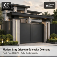 Portail d'entrée moderne en aluminium gris avec auvent, certifié CE, résistant aux UV, sur mesure, thermolaqué, antirouille, pour villa, OEM