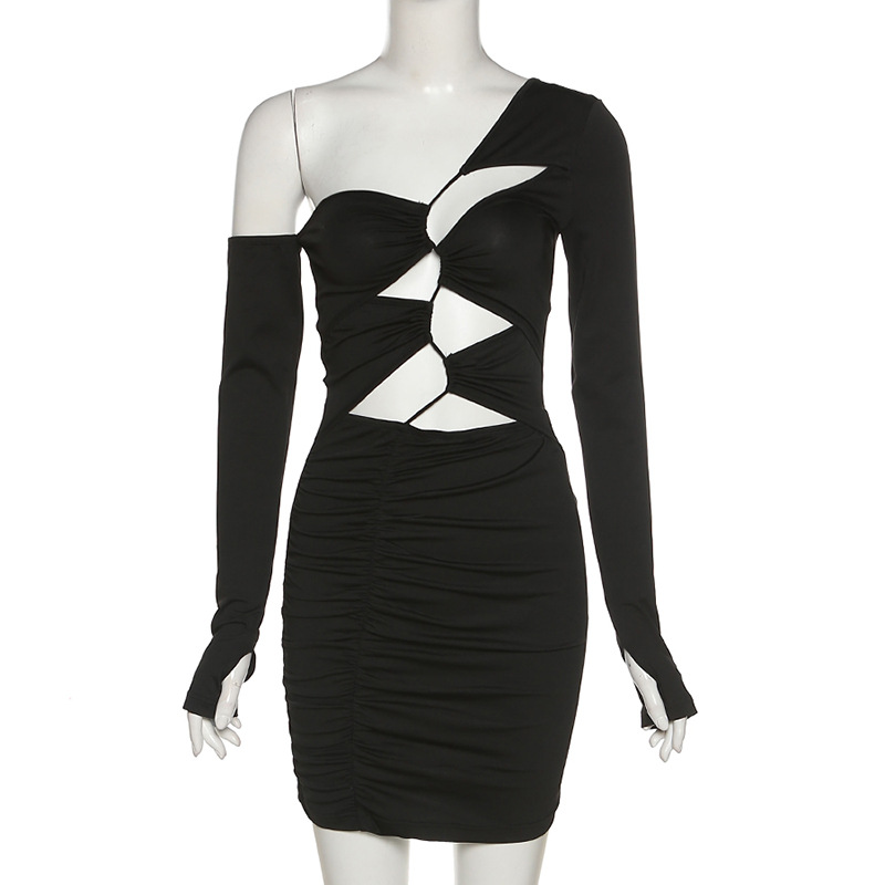 blue bodycon long dress Blue Dress Long Sleeve Cut Out Details Bodycon Rib