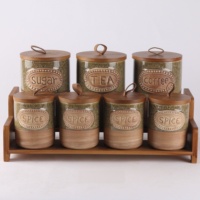 Ensemble de 7 pots à épices en céramique minimalistes avec couvercles en bois, fabriqués à la main pour la préservation de la fraîcheur