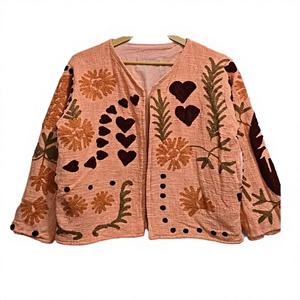 Handmade Knitted TNT Cotton Boho Winter <b>Quilted</b> Fish Leather Windproof Embroidered Floral <b>Pattern</b> Suzani V-neck <b>Jacket</b> Women - Product Image 3