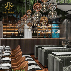 Muebles comerciales de hotel duraderos de diseño de lujo, cabina de terciopelo gris, sofá, asientos, mesa de restaurante de mármol, juegos de sillas para café - Product Image 3