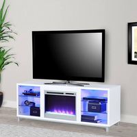 2021 Console TV cheminée électrique en bois moderne pour téléviseurs jusqu'à 60 "meubles grande unité support TV miroir avec cheminée en blanc
