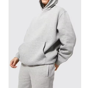 Men's Gray Hooded Sweatshirt & <b>Shorts</b> Set Solid Color Casual Wear <b>Polyester</b>\Cotton 430gsm For Sale - Product Image 4