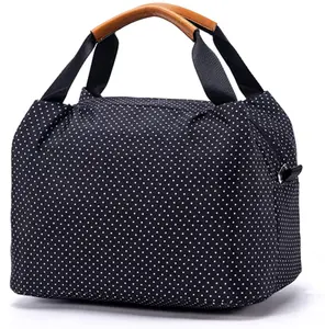 High Quality Cute Polka Dot Small Lunch Box Insulated Kids Camping Container Leather Holder Cooler Tote Bag