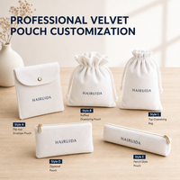 Tas Serut Beludru Logo Kustom untuk Parfum Perhiasan Hadiah Pernikahan Penutup Ritsleting Motif Bunga Kantong Kosmetik Tas Ramah Lingkungan