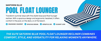 Chaise longue gonflable XL en PVC avec dossier, motif rayé bleu et blanc, pour piscine et plage, pour adultes
