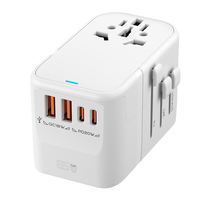 Adaptateur de voyage universel GaN 65W avec câble USB-C rétractable de 50 cm, chargeur rapide PD QC3.0, 2 prises USB-A, 3 prises USB-C pour une utilisation mondiale