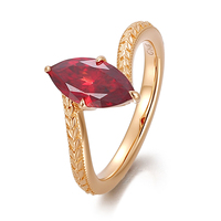 Anillo vintage de oro amarillo macizo de 18K/14K con rubí de corte marquesa cultivado en laboratorio, joyería fina, anillos de diseño personalizado, regalo para el Día de San Valentín