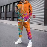 Setelan Hoodie dan Celana Olahraga Kasual Pria Ukuran Besar 100% Poliester Bernapas dengan Cetakan Digital 3D Gradasi, Cocok untuk Hadiah