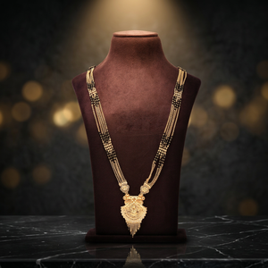 Traditional Gold Plated Pendant Mangalsutra, Indian Wedding Mangalsutra, <b>Black</b> Beads Mangalsutra Gold Filled Jewelry Oro Joyeria - Product Image 2