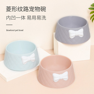 ชามอาหารแมวลายเพชรแบบมีโบว์ วัสดุเกรดอาหาร ปลอดภัยต่อสิ่งแวดล้อม ป้องกันการรั่วซึม สำหรับแมวและสุนัข - Product Image 2