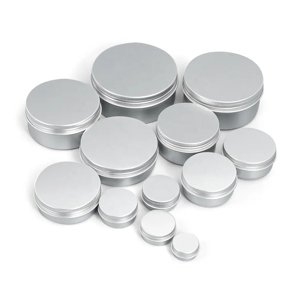 Recipiente redondo de aluminio para cosméticos, 5, 10, 20, 30, 50, 60, 80, 100, 150 y 200ml