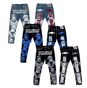 ALOCS Hustensaft-Hemd Jeans-Sweathose Herren-Jeans Hip-Hop-Jeans Bedruckte Denim-Hose - Product Image 1