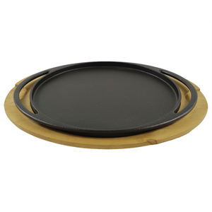 Durable Pre-seasoned Cast Iron Round <strong>Pan</strong> with Pine Tray Ideal for <strong>Grilling</strong> Serving Baking <strong>Pan</strong> - Product Image 2
