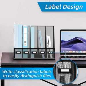 Desk Organizers Metal Desk Magazine <b>File</b> Holder with 5 Vertical Compartments Rack <b>File</b> Organizer for Office Home Workspace Black - Product Image 3