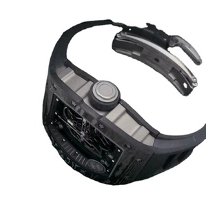 RICHARD Men Automatic Mechanical <b>Watch</b> Tonneau Carbon Fiber <b>Case</b> Black Rubber Strap Skeleton Dial MRAS - Product Image 5