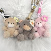 Porte-clés ours en peluche mini doux et moelleux, pendentif animal, ours en peluche fleur, poupée de dessin animé Kawaii, breloque ours en peluche, porte-clés de portefeuille, cadeau