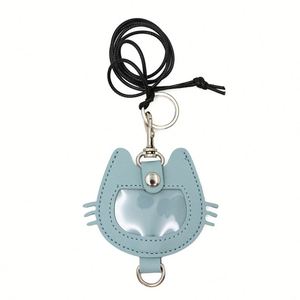 Cute Shape Pu Leather Keychain Lanyard Cartoon <b>Cat</b> With Key <b>Ring</b> for Students Neck Hanging Badge Holder - Product Image 1