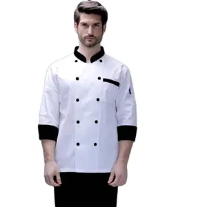 Ropa de trabajo de chef profesional, uniforme blanco de manga larga para hombre, logotipo bordado, ropa de trabajo para hornear, restaurante, hotel, mujer