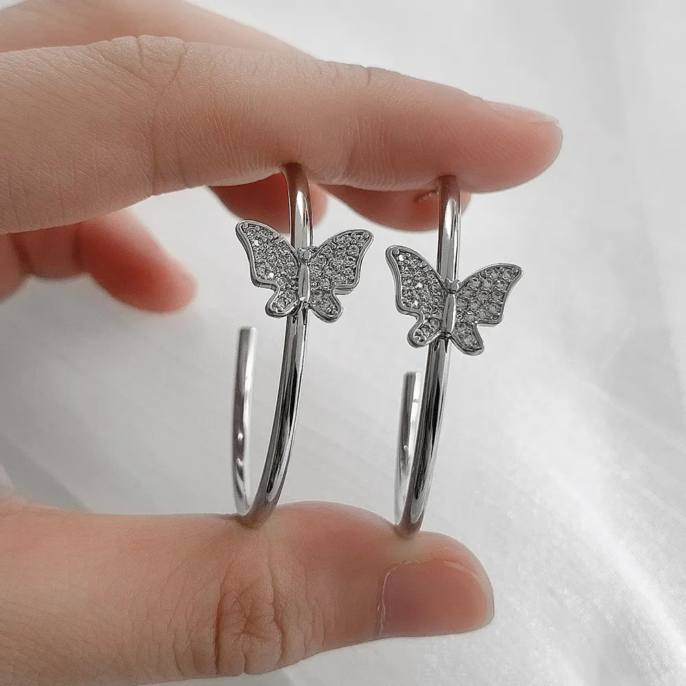 Wholesale Designer Style Butterfly Huggies Hoop Earrings Vintage Zircon Stone Silver Gold Plated Hoop Earrings Jewelry Women
