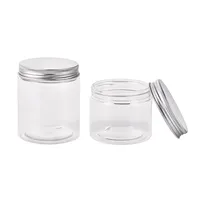 Food Grade Plastic Empty Clear Wide Mouth Cosmetic Food Storage PET Plastic Jars with Aluminum Silver Screw Lid