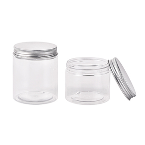 En gros de qualité alimentaire en plastique vide clair large bouche cosmétique stockage des aliments pour animaux de compagnie pots en plastique avec couvercle à vis en aluminium argent