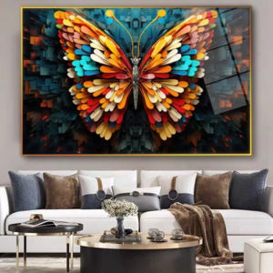 Quadro Decorativo per Soggiorno con Paesaggio <span class=keywords><strong>di</strong></span> Cascata nella Giungla, Arte Murale con <span class=keywords><strong>Farfalle</strong></span> in Cristallo e Porcellana HD - Product Image 2