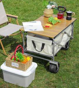 Chariot pliable portable à 4 roues à pneus solides de style nordique extra large, outils de magasinage de camping en acier à haute teneur en carbone OEM personnalisés - Product Image 3