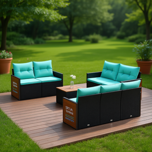 Poly Rattan Patio <b>Sofa</b> <b>Set</b> With Cushions Outdoor Garden Furniture Contemporary Design Black 6 Piece - Product Image 2