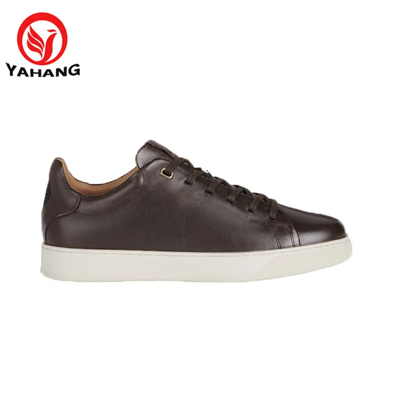 Brown leather non-slip sneakers white rubber soles men breathable fashion light sneakers