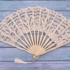 Abanico de Encaje para Mujer, Elegante Abanico de Algodón Hecho a Mano, Abanico Vintage Retro con Varillas de Bambú y Borlas de Seda para Boda - Product Image 3