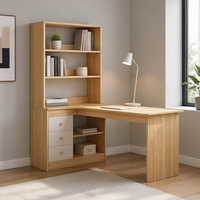 Bureau d'ordinateur en L en bois clair, directement de l'usine, avec étagère et 3 tiroirs, poste de travail d'angle pour bureau à domicile ou chambre