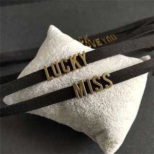 <span class=keywords><strong>Collar</strong></span> Gargantilla Hecho a Mano de Moda, Joyería para Mujer, Gargantilla de Cuero Negro Genuino con Letras de Acero Inoxidable, Palabra Personalizada - Product Image 5