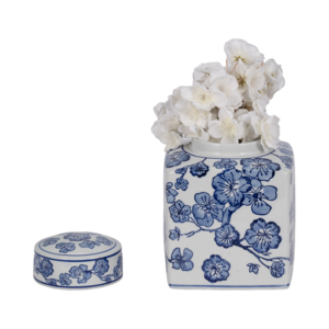 Vaso Decorativo Chinoiserie con Fiori di Ciliegio e Coperchio, Elemento d'Arredo Moderno per Soggiorno e Camera da Letto - Product Image 2