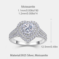 Bague de luxe en argent 925 avec micro-pavé de moissanite 1 carat D VVS en forme de cœur à double halo pour les mariages et les occasions spéciales
