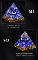 Pyramide de guérison des chakras en lapis-lazuli encapsulé dans la résine, 5 cm x 6 cm, avec œil protecteur, pour la décoration de salle de méditation