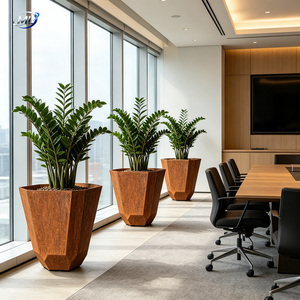 Macetas Modernas de Acero Corten para Exteriores, Diseño Geométrico Minimalista para Decoración de Centros Comerciales - Product Image 5