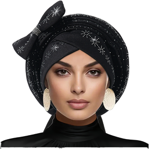 Elegante Turbante Islámico con Estampado Digital, Lazo y Adornos de Diamantes Brillantes, Pañuelo <span class=keywords><strong>para</strong></span> la Cabeza <span class=keywords><strong>para</strong></span> Mujer - Product Image 1