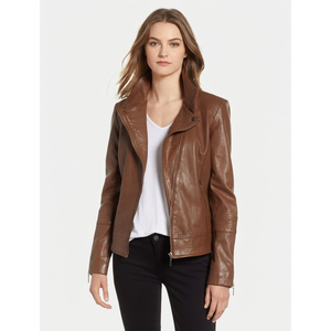 Womens Brown Genuine <b>Leather</b> <b>Blazer</b> <b>Jacket</b> Slim Fit Elegant Notch Lapel Autumn Female Casual Outerwear <b>Leather</b> <b>Jackets</b> - Product Image 3