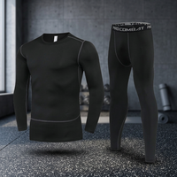 Ensemble de compression athlétique pour homme, été, coupe ajustée, anti-odeur, motif léopard, sous-vêtements thermiques, chemise à manches longues et pantalon