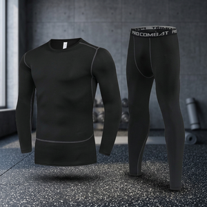Ensemble de compression athlétique pour homme, été, coupe ajustée, anti-odeur, motif léopard, sous-vêtements thermiques, chemise à manches longues et pantalon - Product Image 3