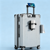 Valise de voyage rigide en gros, valise à roulettes en alliage d'aluminium multicolore avec port USB intégré, porte-gobelet